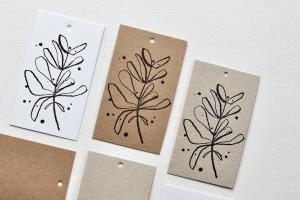 Gift tags, hand printed: Floral ink drawing